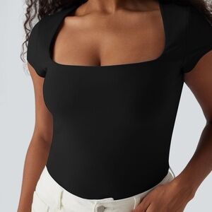Black square neck bodysuit